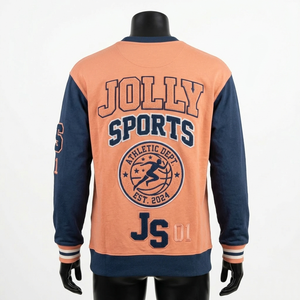 T-shirt homme manches longues en coton premium 220 GSM, orange et bleu marine, tissu doux et respirant, impression sérigraphique. - Product Image 6