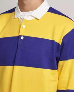 Streetwear Rugby Print Oversized Embroidery Lapel Thermal Long Sleeve T <b>Shirt</b> Cotton Button Up Boxy Stripe Polo <b>Shirts</b> For <b>Men</b> - Product Image 6