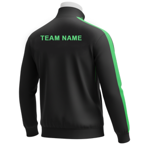 Ensemble de survêtement pour homme noir et vert, col roulé zippé, séchage rapide, design sportif avec logo imprimé, coupe classique, idéal pour l'automne - Product Image 4