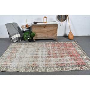 Alfombra turca Vintage de 5x8,9 pies, tejido plano Beige y naranja, respetuoso con el medio ambiente, patrón de retales de pelo medio, Material de lana, comedor de látex - Product Image 1