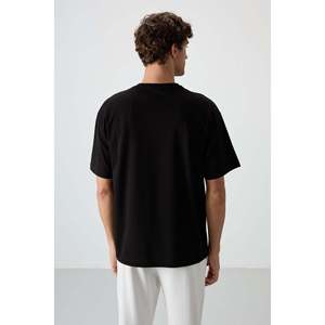 Men's Oversize Fit Printed T-Shirt-Black Cotton <b>Jersey</b> Thick Textured 100% Cotton-88366 - Product Image 2