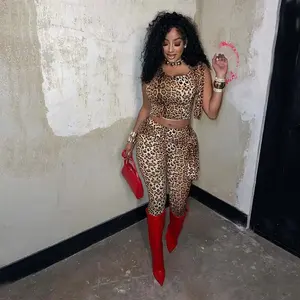 Ensemble de combinaison sexy pour femmes à imprimé léopard, nouvelle arrivée, haut et pantalon - Product Image 1