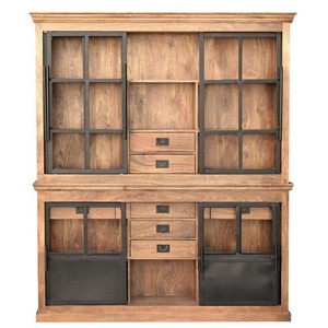 Armoire de buffet industrielle Buffet en bois massif avec portes coulissantes 180 cm avec commode à 7 tiroirs et 6 portes coulissantes Vente à chaud - Product Image 2
