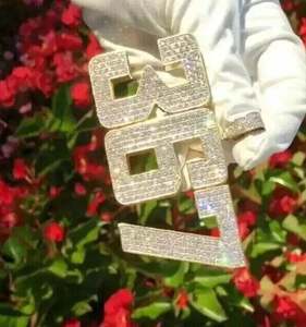 Pendentif Moissanite véritable plaqué or jaune 14 carats de 4 ct, taille ronde, pendentif chiffre personnalisable, pendentifs fins, breloques pour les fêtes - Product Image 2