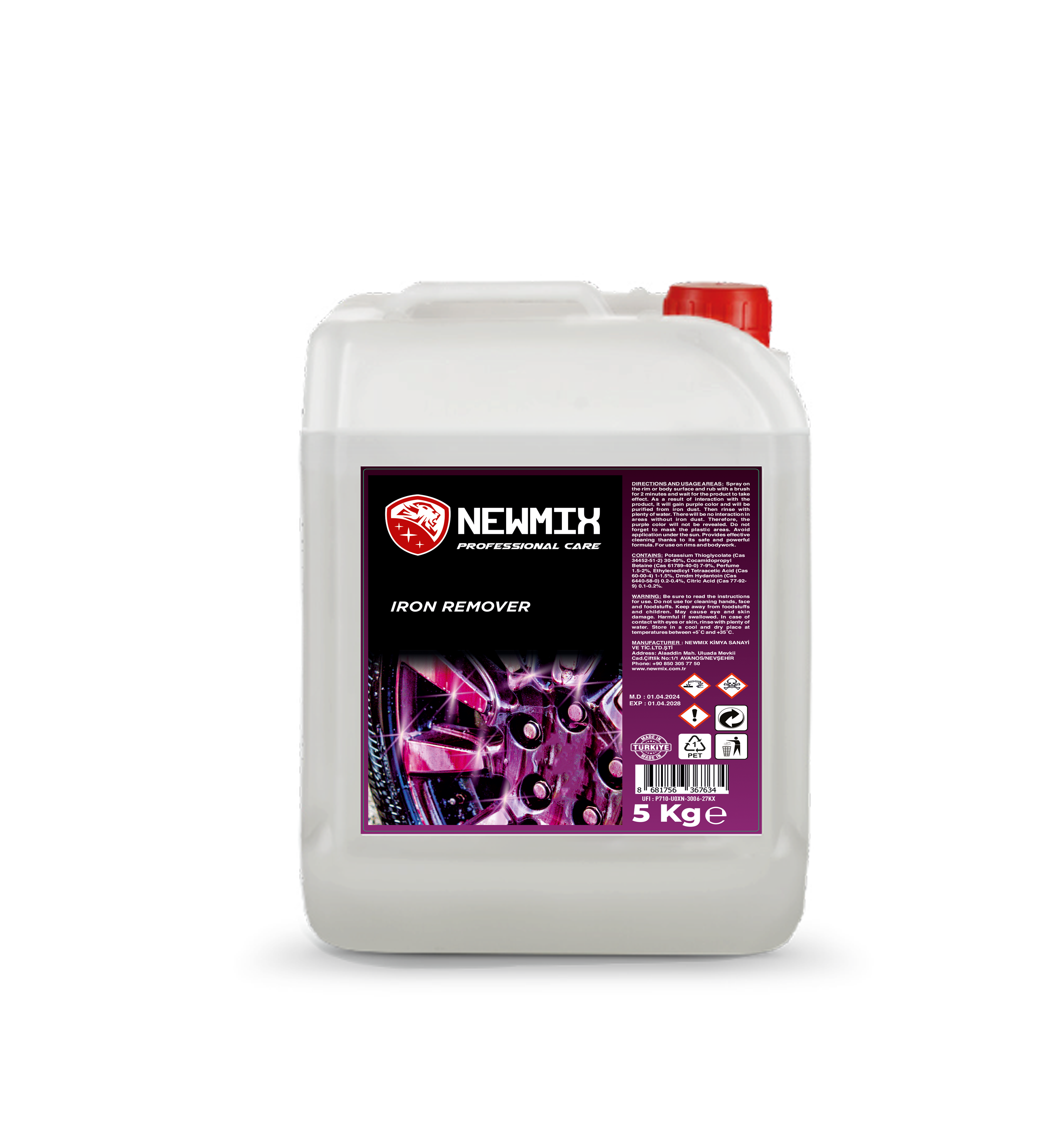 Le liquide transparent devient violet sur le fer