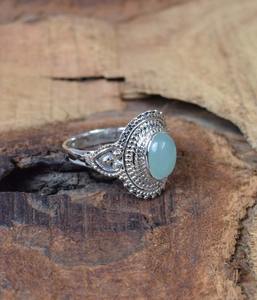 แหวนพลอยอความารีนสีเขียวเงินสเตอร์ลิงทำด้วยมือ925แข็งสำหรับงานเลี้ยง - Product Image 3