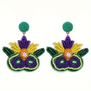 Pendientes Mardi Gras con forma de corazón a la moda, joyería con cuentas de cristal de nuevo lanzamiento para mujer, Estilo clásico - Product Image 4