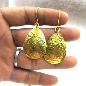 Wholesale 18k <b>Gold</b> Plated Hammered Texture Brass Drop Earrings Fashionable Style - Product Image 2