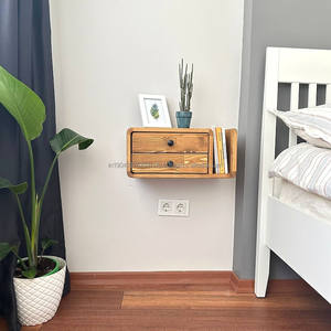 Mesita de Noche Moderna Flotante de 2 Cajones, Montada en la Pared, Ecológica, Hecha a Mano, de Madera, Mueble para Dormitorio o Sala de Estar, Personalizable - Product Image 2