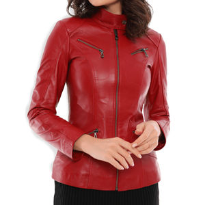 Chaqueta de Motociclista de Cuero Genuino para Mujer, Resistente al Viento, Invernal, Lisa, Teñida, Informal, Elegante, Cruda, Rellena, Transpirable y Ecológica - Product Image 5