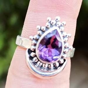 Navya <b>Craft</b> Handmade 925 Sterling Silver Amethyst Women's <b>Ring</b> Trendy Bezel Setting for Gift Sizes 4 to 14 US - Product Image 4