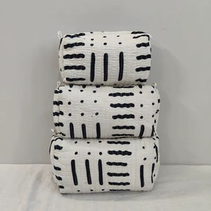 ชุดกระเป๋าเครื่องสำอางผ้าฝ้ายแบบเย็บติดกัน 3 ใบ & กระเป๋าใส่ของใช้ในห้องน้ำผ้าฝ้าย กระเป๋าเดินทาง กระเป๋าเครื่องสำอางพิมพ์ลาย กระเป๋าจัดระเบียบอุปกรณ์ในห้องน้ำ - Product Image 1