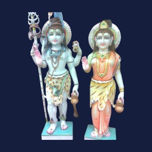 Statue de Shiva Parvati en marbre coloré produit artisanal en pierre de conception complexe - Product Image 1