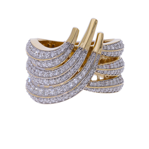 Anillo de mujer de oro amarillo de 14 quilates de lujo con diseño multibanda audaz y juego de pavé de diamantes naturales chapados en rodio 9gm - Product Image 1