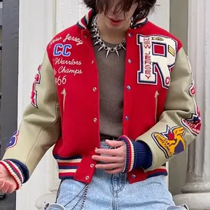 Chaqueta de piel de vaca para hombre con bordado universitario Chaqueta de moda con patrón de letras - Product Image 1