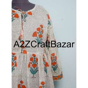 Multicolor Floral Printed Cotton V-Neck <b>Long</b> Sleeve Midi Bodycon <b>Dress</b> with Washable Fabric And Back Logo - Product Image 3