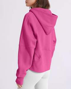 Sweat à capuche personnalisé de haute qualité pour femmes doublé polaire demi-fermeture éclair pull en coton hiver chaud sweat avec poche trou pour les pouces - Product Image 4