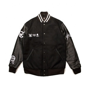 Chaqueta de retales personalizada para hombre, chaqueta de béisbol informal con mangas de cuero Pu, chaqueta bordada con letras, color personalizado - Product Image 1