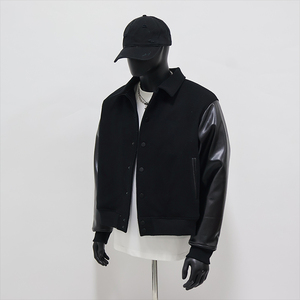 Veste universitaire pour hommes personnalisée OEM Corps en laine Manches en cuir Casual Winter Stand Chenille Patch Broderie Lettre Motif Logo avant - Product Image 1