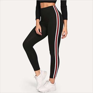 Leggings de secado rápido que absorben la humedad para mujer con estampado de sublimación en negrita Pantalones de cierre con cordón para rutinas de yoga en el gimnasio - Product Image 5