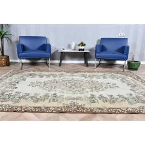 Tapis turc 5,6x8,9 pieds, tapis oriental vintage en laine marron et blanc - Product Image 1