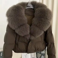 Nouvelle mode manteau bouffant moelleux d'hiver pour femmes col en fourrure de renard chaud vers le bas veste courte Parka imperméable