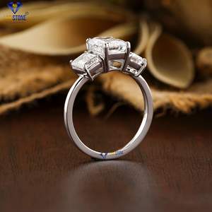 Anillo de diamantes TDW 2,75 con corte esmeralda de oro blanco de 14K, ajuste de tres piedras, certificado GIA para compromiso o boda - Product Image 6