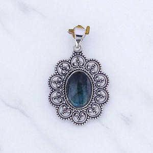 อัญมณีธรรมชาติ925ทึบจี้เงินรูปกุหลาบควอตซ์และอัญมณีลาบราดอไรต์ขายส่งเป็นจำนวนมากจี้ของขวัญสำหรับเธอ - Product Image 2