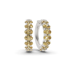Boucles d'oreilles créoles ovales en diamant de laboratoire jaune soleil 4 carats, pureté VS, 14 diamants, or massif 14K, éclat radieux, pour soirée - Product Image 1