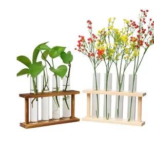 Stylish and Classy Decor <b>Glass</b> Tube <b>Flowers</b> <b>Vase</b> with Wooden Holder Natural Finished Wooden and <b>Glass</b> Tube Tabletop Holder - Product Image 2