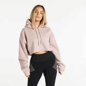Sudadera con capucha de gran tamaño recortada de mujer de alta calidad personalizada con cuello de cremallera, Jersey de punto de invierno informal, Sudadera con capucha - Product Image 1