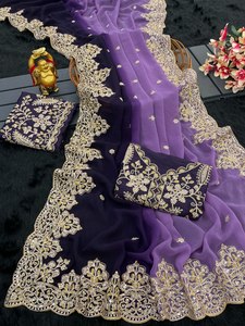 Saree de seda suave pura de diseñador exclusivo con hermoso bordado Trabajo y secuencia Borde de trabajo para bodas y fiestas - Product Image 4