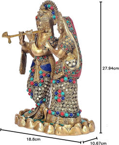 Radha Krishna Idol Statue 11 pouces traditionnel métal artisanat incrustation travail pour mariage religieux anniversaire Diwali célébrations - Product Image 4