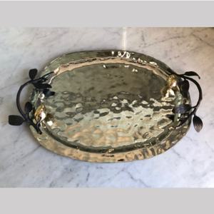 Serving Trays For Home & <b>Hotels</b> <b>Restaurant</b> <b>Supplies</b> Silver & Black handles Modern Metal Tray Dish tea serving Dining ware tables - Product Image 2