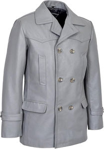 Chaqueta de cuero de doble botonadura Premium para hombre 2024-Abrigo de cuero de gabardina Venta caliente Abrigos de cuero Servicios ODM calidad elegante - Product Image 5