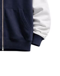 Sudadera con Capucha Azul Marino y Blanca de Dos Tonos para Hombre, Sudadera con Capucha de Algodón y Felpa Extra Grande, Ropa Casual de Moda Urbana - Product Image 6