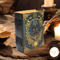 Carnet en cuir imprimé chat noir d'horreur, livre grimoire vintage, 400 pages à bords festonnés, cadeau magique pour la fête des mères et Halloween