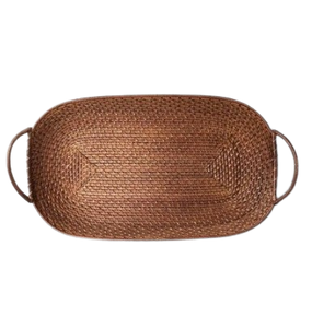 Plateau en rotin en osier de bambou naturel Plateau de service de haute qualité pour ustensiles de cuisine Accessoires de maison et décoration Artisanat - Product Image 4