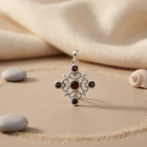 Pendentif en argent 925 pour femme avec grenat, plaqué or rose et rhodium, motif goutte d'eau, bijou en pierre précieuse, cadeau - Product Image 1
