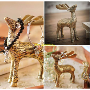 Pair of Golden Brass Reindeer Figurines <b>Decorative</b> Deer Statues Handmade Metal Animal Sculptures for Home Hotel Office <b>Christmas</b> - Product Image 2