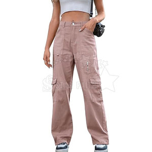Pantalones Cargo de mujer de moda con trabillas para cinturón y pierna recta aptos para trajes casuales Pantalones Cargo de mujer de tiro alto - Product Image 1