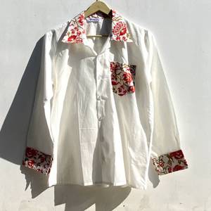 Women's Casual White Red Floral Patch <b>Cotton</b> Shirt Plus Size Soft <b>Fabric</b> Smart Trending Summer Beachwear OEM Available for - Product Image 1