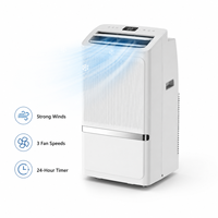 Climatiseur portable pour la maison R290 Classe A, faible bruit, télécommande tactile LCD, 3 vitesses de ventilateur, minuterie 24h