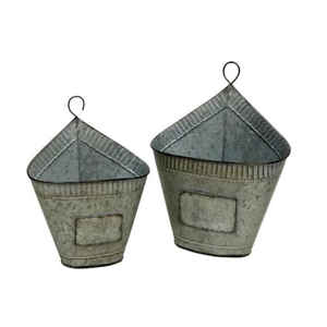 Porte-plantes mural en métal industriel vintage, vase conique suspendu en zinc pour fleurs séchées, style campagnard, décoration murale pour jardin d'herbes - Product Image 1