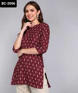 Latest <b>Women</b> Casual and Daily Wear Simple Rayon Co9tton Short <b>Kurtis</b> with Digital Print Summer Wear Cotton Long Sleeve <b>Kurtis</b> - Product Image 4