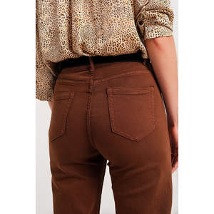 Jeans Anchos Color Camel, Cintura Alta, Decoración con Botones, Mezclilla Transpirable, Estilo Boyfriend, Corte Estándar Holgado, 100% Algodón, Talla 2XL - Product Image 4