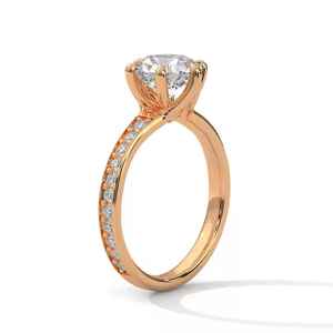 Bague de fiançailles en diamant Moissanite ronde en or rose de conception classique pour la fête de cadeau de mariage ou les bijoux d'anniversaire - Product Image 3