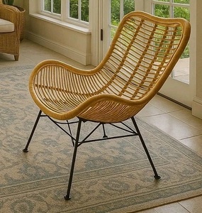 Fauteuil d'appoint en rotin Colorado, style moderne, en osier, bohème, brun naturel, métal noir - Product Image 1