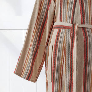 Peignoir en coton tissé 100 % pour femmes et hommes, été/printemps, respirant, séchage rapide, col en V, cordon de serrage, longueur intégrale, fabriqué en Turquie - Product Image 2