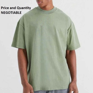 Camiseta de Algodón Verde Sólido para Hombre, Corte Regular, Manga Corta, Cuello Redondo, Diseño Liso Informal, Tejido de Punto, Antiencogimiento, 300g, Digital - Product Image 2